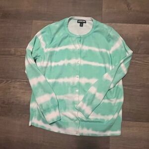 Lands' End Mint and White Cardigan